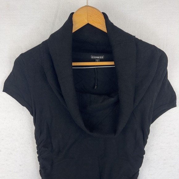 Express Black Sweater Dress size Medium Turtleneck Short Sleeve Women's Rayon - Picture 2 of 9